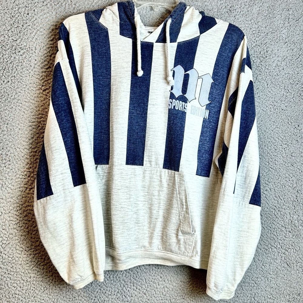 Rare Vintage 80s 90s Menu Sportswear Hoodie Striped Sweatshirt Boxy Baggy Large